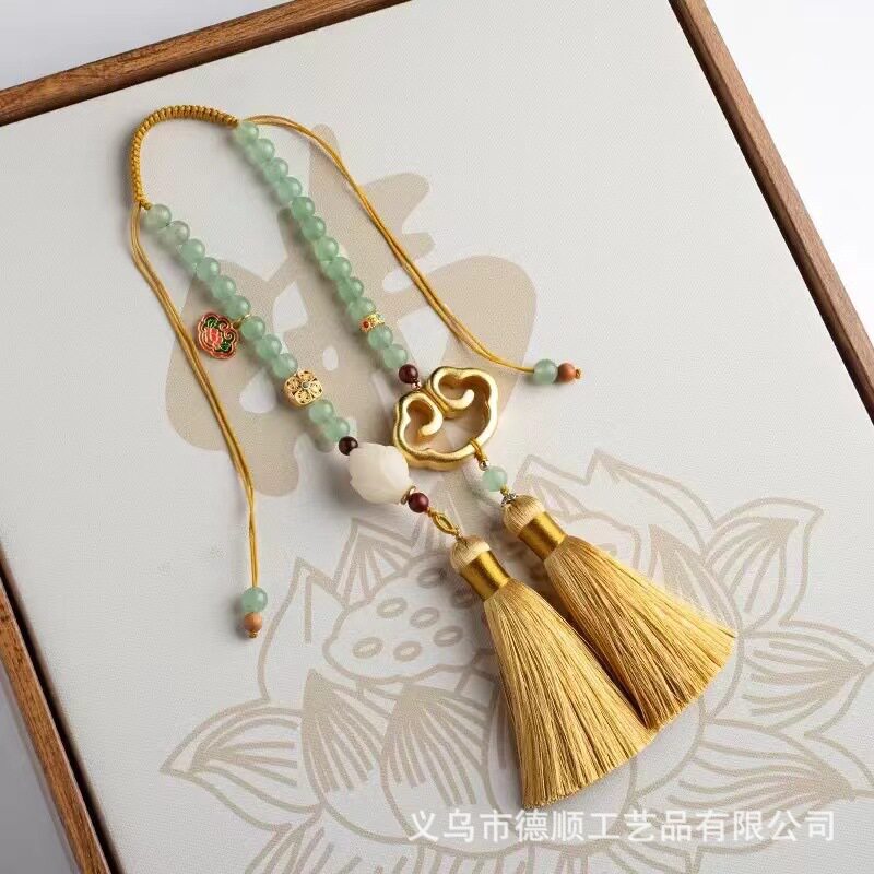 挂件高级感黄铜沙金汽车内吊饰如意平安锁车载后视镜装饰挂件批发
