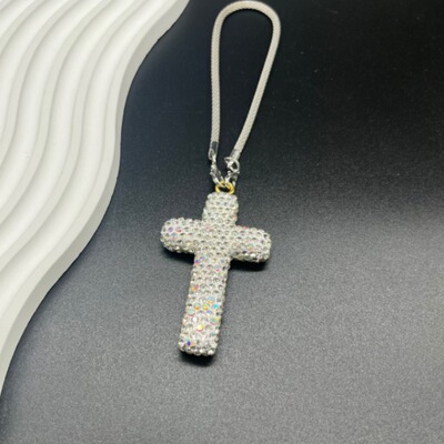 欧美跨境新款嘻哈宗教装饰品吊坠项链汽车内饰挂件镶钻十字架