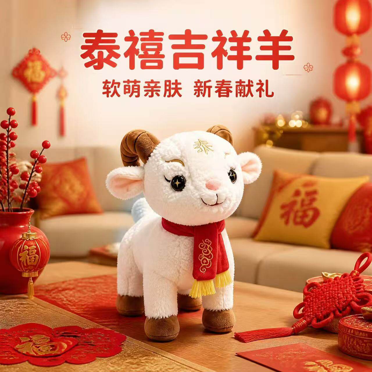 泰禧吉祥羊毛绒公仔新年礼物生肖羊玩偶软萌亲肤公司年会礼品玩具