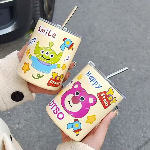 卡通小熊玻璃杯带吸管