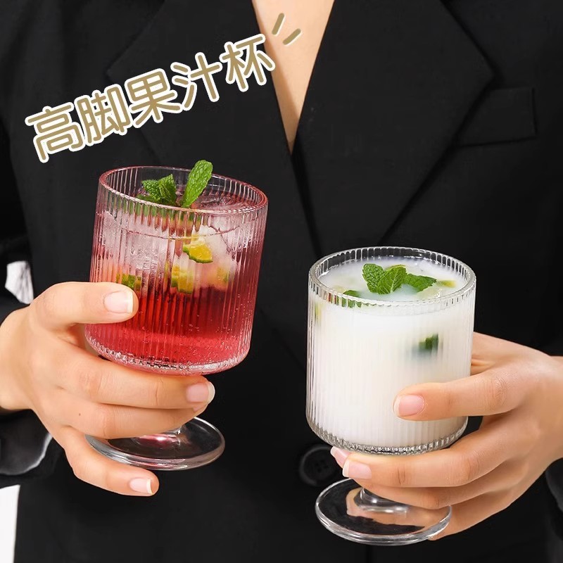 水杯玻璃杯高脚杯高颜值ins风简约透明红酒啤酒果汁饮料可乐杯子