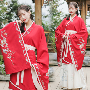租红色交领大袖秋日宴曲裾正统汉服商朝秦朝女古典古代国风开场舞