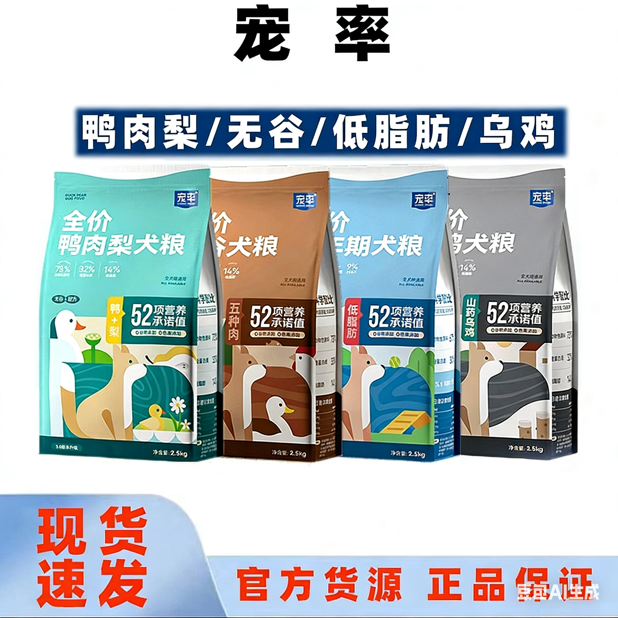 宠率无谷狗粮美毛金毛拉布拉多法斗柴犬马犬边牧泰迪博美成幼犬粮