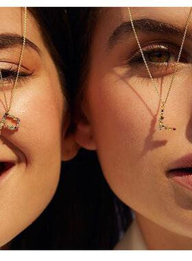 明星同款26个字母项链女 时尚轻奢小众秋冬彩宝锁骨链纯银镀18K金