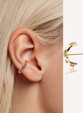 PD西班牙网红同款藤蔓彩色锆石耳钉女复古轻奢小众设计高级感耳环