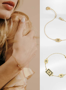 轻奢网红Louise Damas设计感24k金珐琅四叶草vintage手链手环手饰