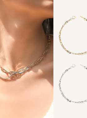 justine clenquet项链女金晨同款金色个性交叉双层水晶短链锁骨链