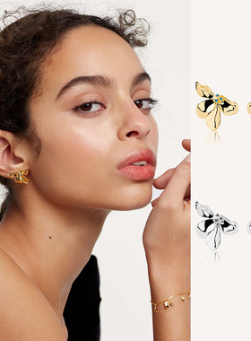 PD西班牙花瓣耳钉女秋小众设计感小众简约高级感蝴蝶结耳饰耳骨钉