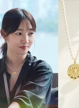 白百何同款恶魔之眼金币天然珍珠项链女轻奢锁骨链七夕送情人礼物