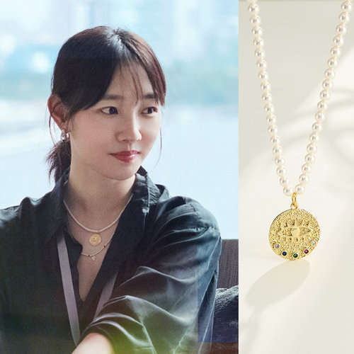 白百何同款恶魔之眼金币珍珠项链