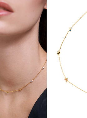 PD小众彩色锆石纯银18K金彩钻项链女法式复古锁骨链女友生日礼物