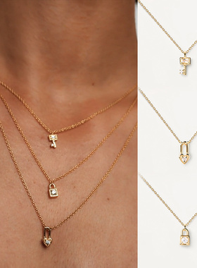 西班牙s925银简约百搭钥匙爱心形锁头叠戴项链女士吊坠情侣生日礼