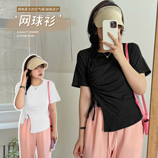 上衣设计感女士小衫 2025夏季 圆领T恤胖mm设计感圆领短袖 新品 大码