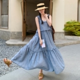 【现货】木耳边腰部可抽绳牛仔连衣裙735-P135-K198，女装连衣裙，浙宝189