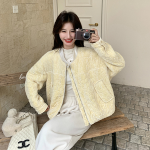 蕾丝珠片丝绒拼接棉服外套8816-P185-K298图片