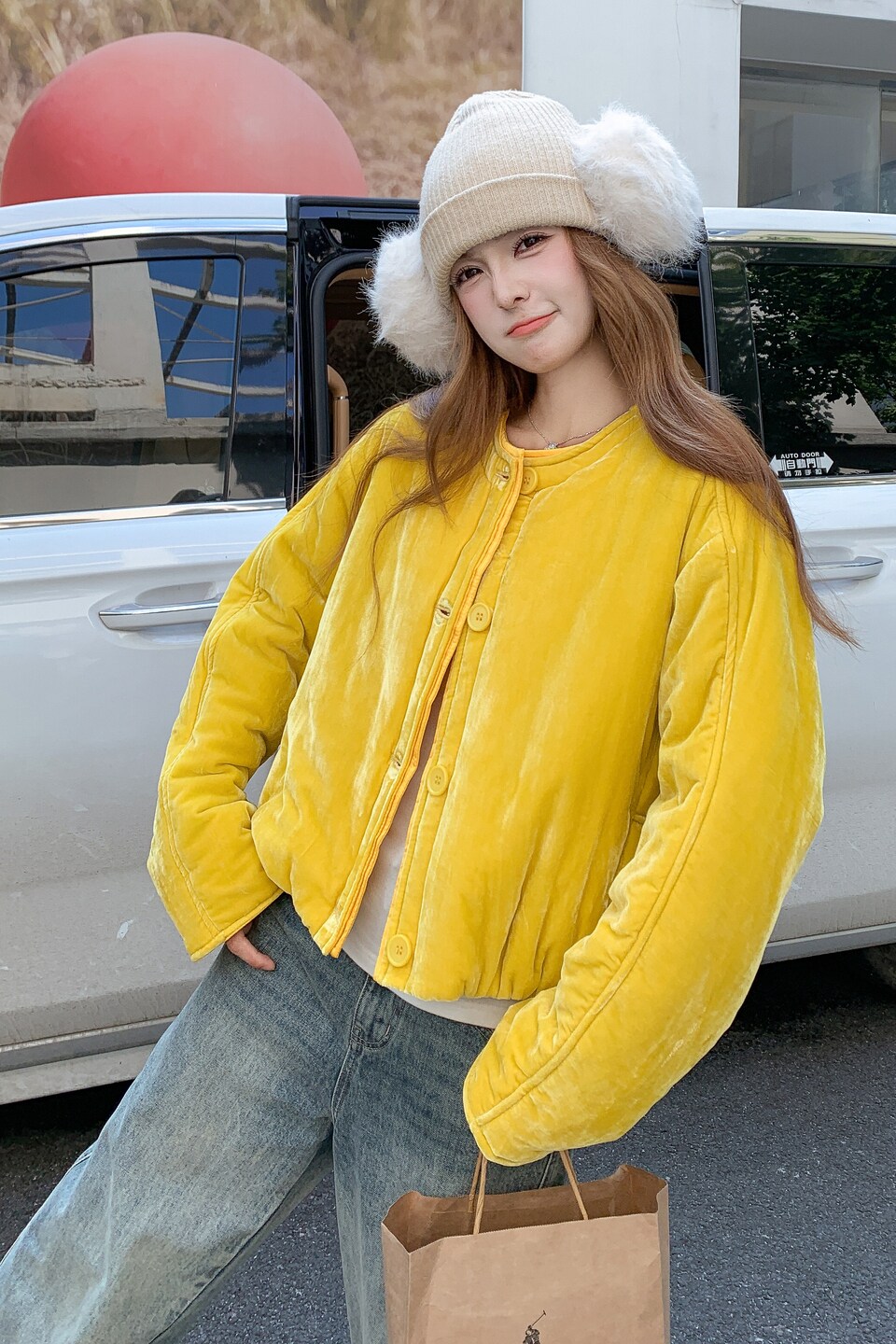 【现货】丝绒纯色高级感休闲棉服外套8815黄-P195-K318,女装棉衣/棉服,浙宝189