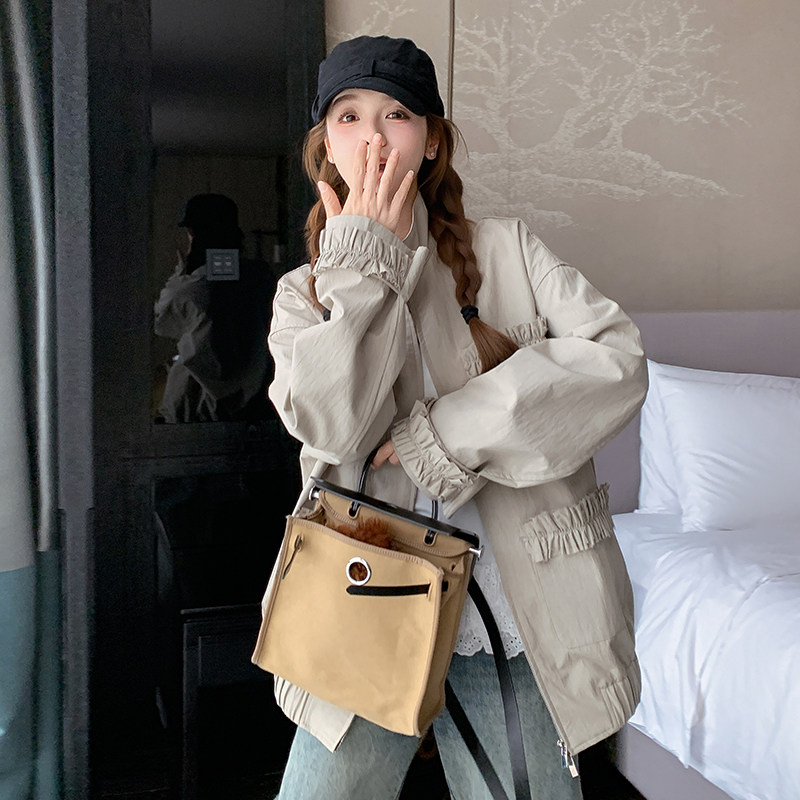 【现货】韩系高工艺木耳边口袋外套796-P165-K228，女装风衣，浙宝189