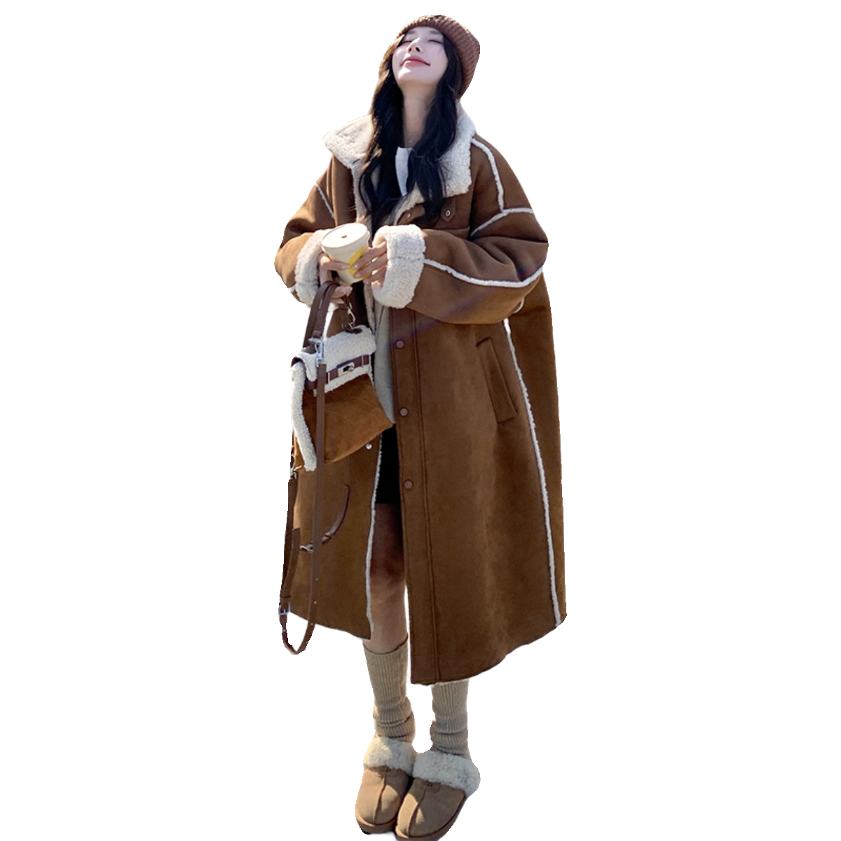 皮毛一体加厚羊羔毛大衣2024新款女韩版高级感加厚学院风冬季外套,女装皮草,浙宝189
