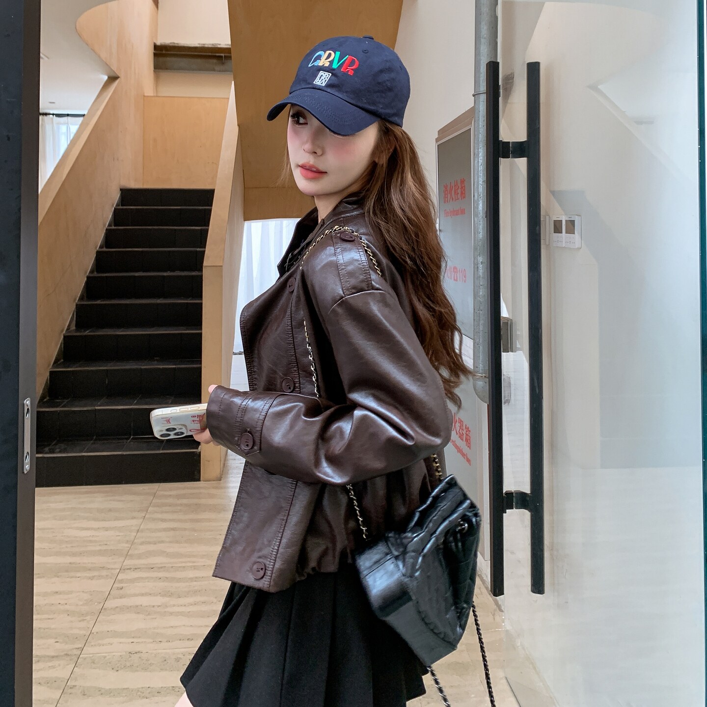 【现货】双排扣休闲PU皮外套9106-P155-K228,女装皮衣,浙宝189