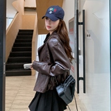 【现货】双排扣休闲PU皮外套9106-P155-K228，女装皮衣，浙宝189