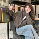 港味复古pu皮衣外套女2025秋季新款甜酷风时尚显瘦短款机车风夹克，女装皮衣，浙宝189