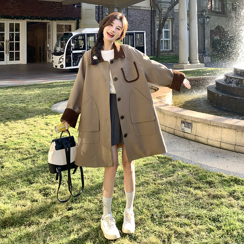 现货韩版宽松休闲风衣外套705-P155-K218,女装风衣,浙宝189