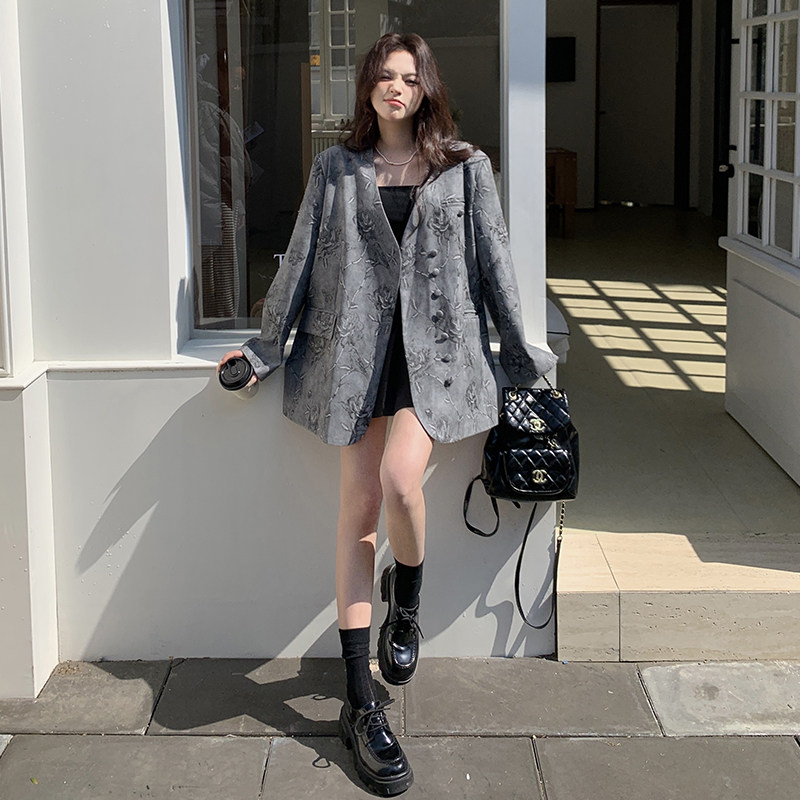 轻奢玫瑰印花西装外套女2025春秋新款流行韩系小众高级感御姐范,女装西装,浙宝189