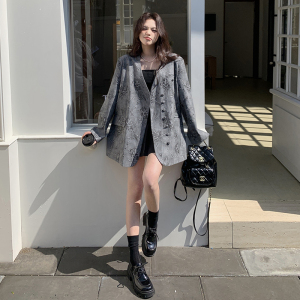 轻奢玫瑰印花西装外套女2025春秋新款流行韩系小众高级感御姐范图片