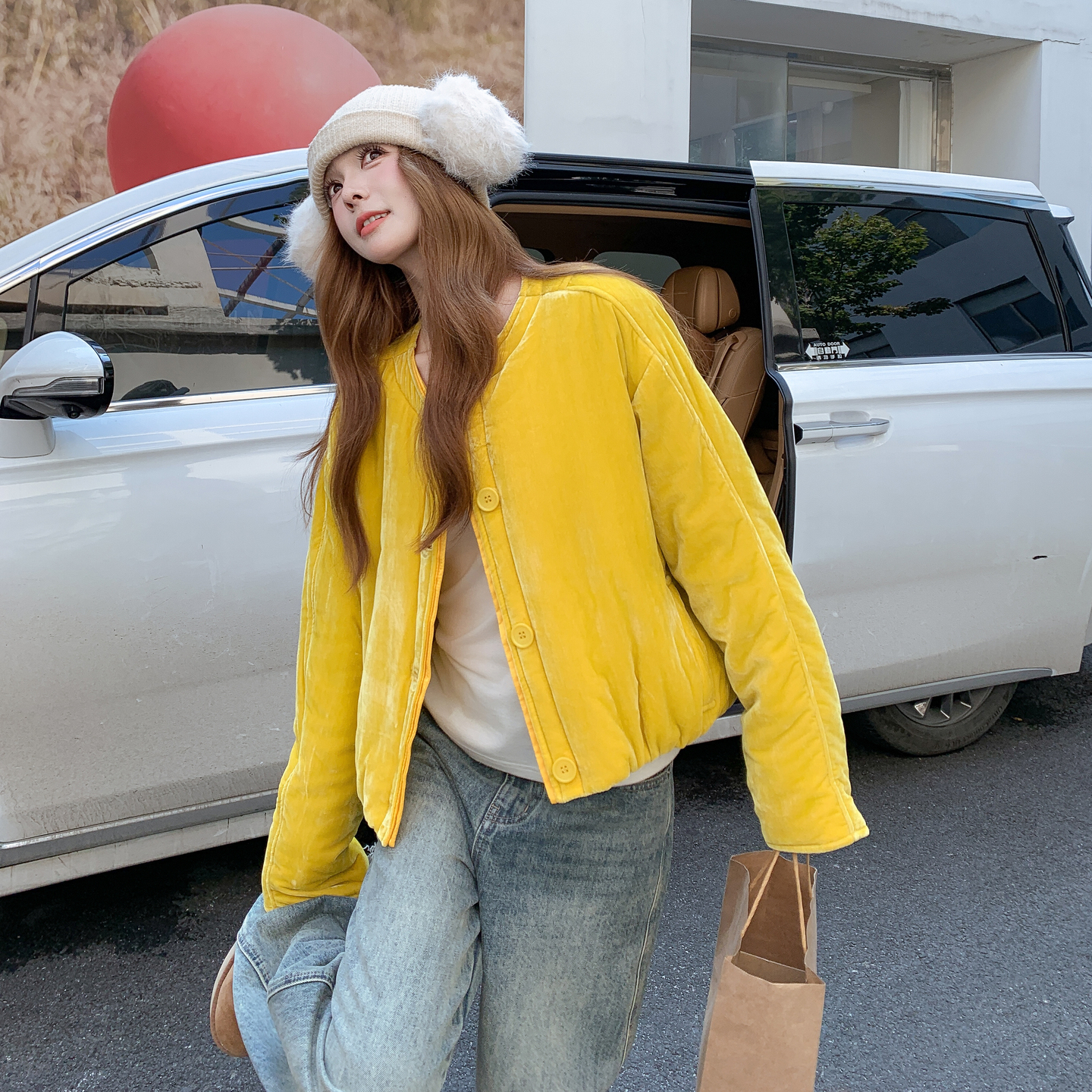 【现货】丝绒纯色高级感休闲棉服外套8815黄-P195-K318，女装棉衣/棉服，浙宝189