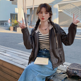休闲设计感小众假两件皮衣外套女2025年秋季新款小个子短款皮夹克，女装皮衣，浙宝189