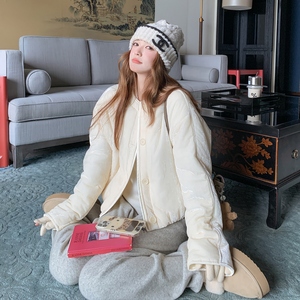 【现货】丝绒纯色拼接高级棉服外套8815米白-P195-K318，女装棉衣/棉服，浙宝189