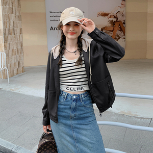 休闲设计感小众假两件皮衣外套女2025年秋季新款小个子短款皮夹克图片