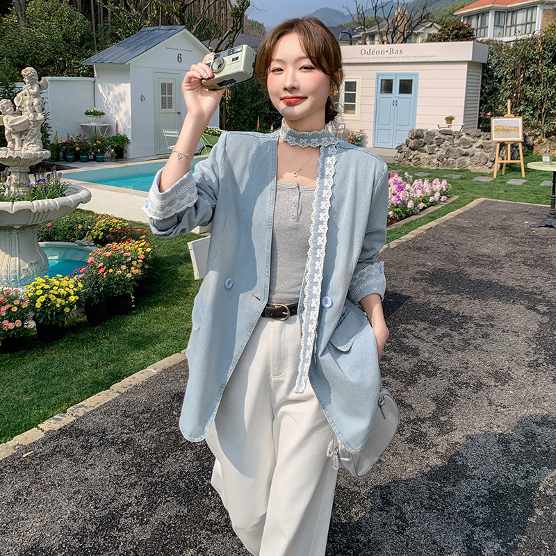 【现货】蕾丝拼接牛仔休闲西服外套795-P165-K228,女装西装,浙宝189