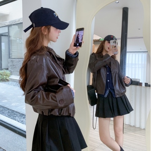 【现货】双排扣休闲PU皮外套9106-P155-K228，女装皮衣，浙宝189