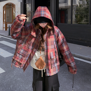 【现货】户外连帽格纹夹棉加厚棉服2904-P195-K308图片