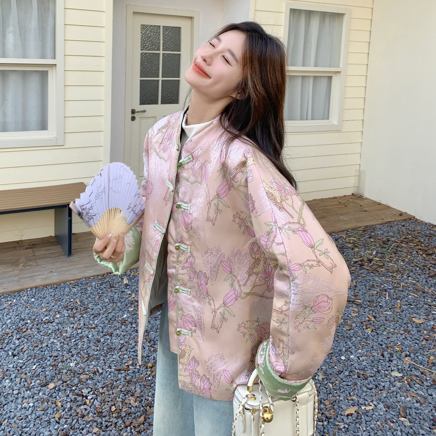 新中式立领国风印花羽绒服女2025冬季甜美奶呼呼保暖90白鸭绒外套,女装羽绒服,浙宝189