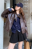 【现货】双排扣休闲PU皮外套9106-P155-K228，女装皮衣，浙宝189