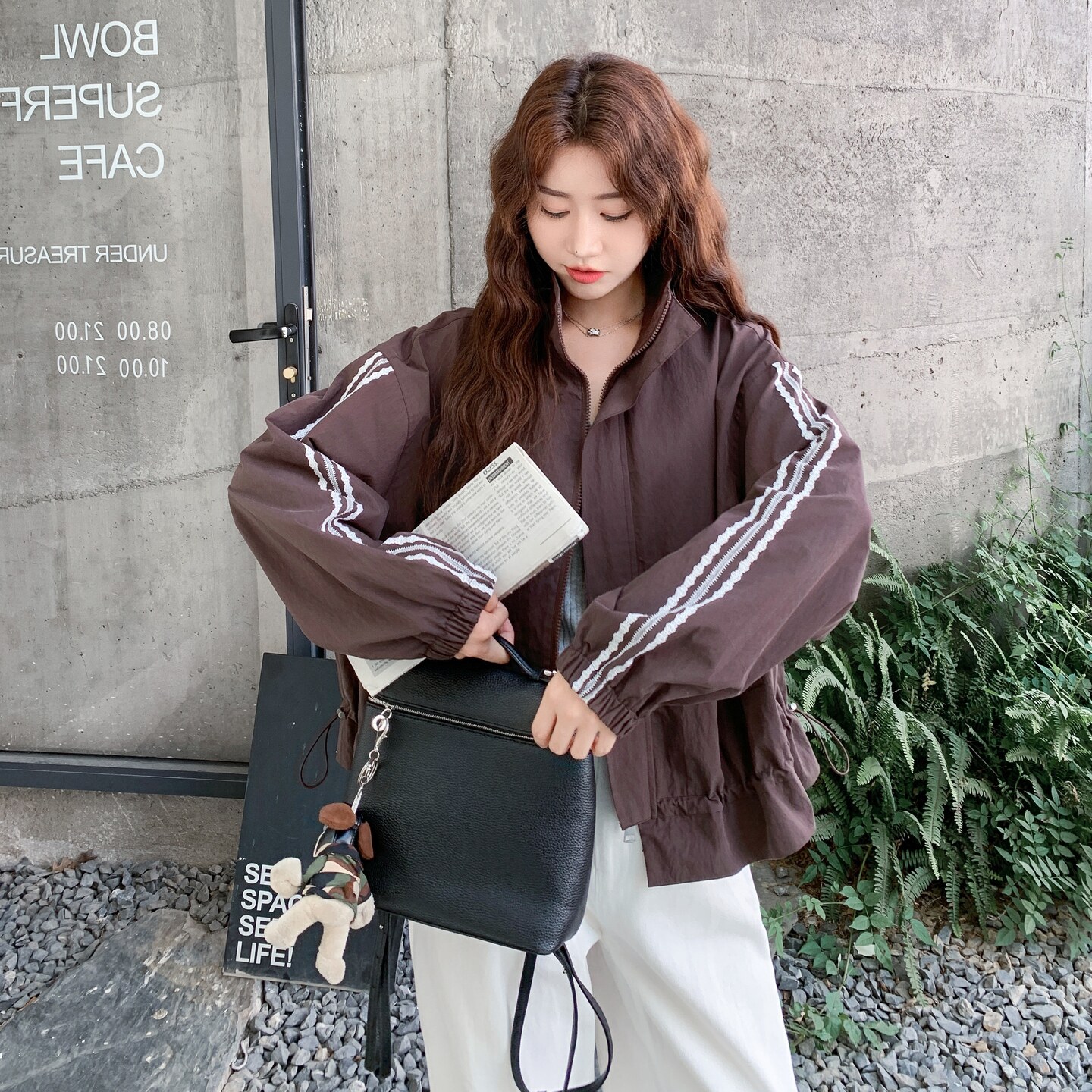 【现货】翻领拼接蕾丝袖下摆可收休闲外套8102-P165-K238,女装短外套,浙宝189
