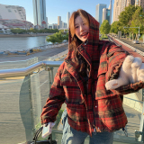 【现货】90绒格子连帽休闲羽绒服853-P275-K388，女装羽绒服，浙宝189