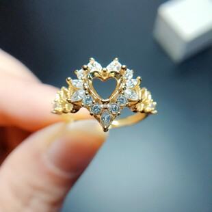 宫廷复古S925银戒指 空托心形6*6mm 镀18K白金玫瑰黄金色 镶嵌