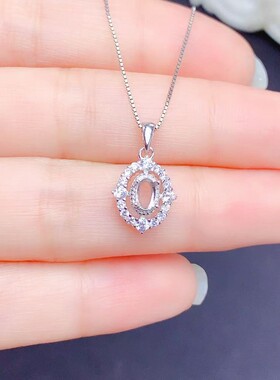 S925银吊坠 空托 椭圆3*5mm 银托镀白金玫瑰金黄金色