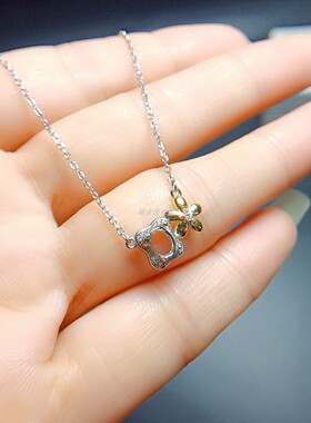 S925银锁骨链空托椭圆形4*5mm