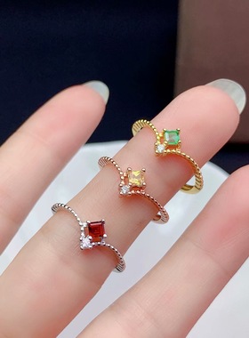 S925银戒指托 银饰 正方3*3MM 镀白金玫瑰金黄金色 空托 女