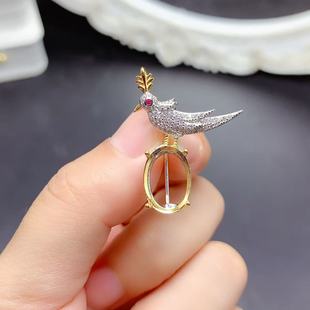 14mm 精美时尚 椭圆10 S925银胸针吊坠两用 银托镀白金双色 空托