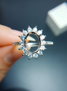 S925纯银 3*5/4*5/4*6/5*7/6*8/7*9/8*10 银托 女戒 代镶各类宝石