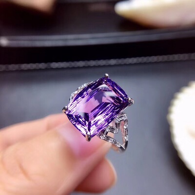 纯银银托大气S925女戒长方10