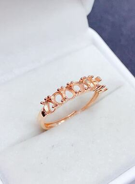 S925银戒指空托 水滴形3*4mm镀18K白金玫瑰金黄金色 女 排戒 群镶