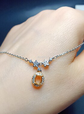 S925银锁骨链空托椭圆形4*5mm