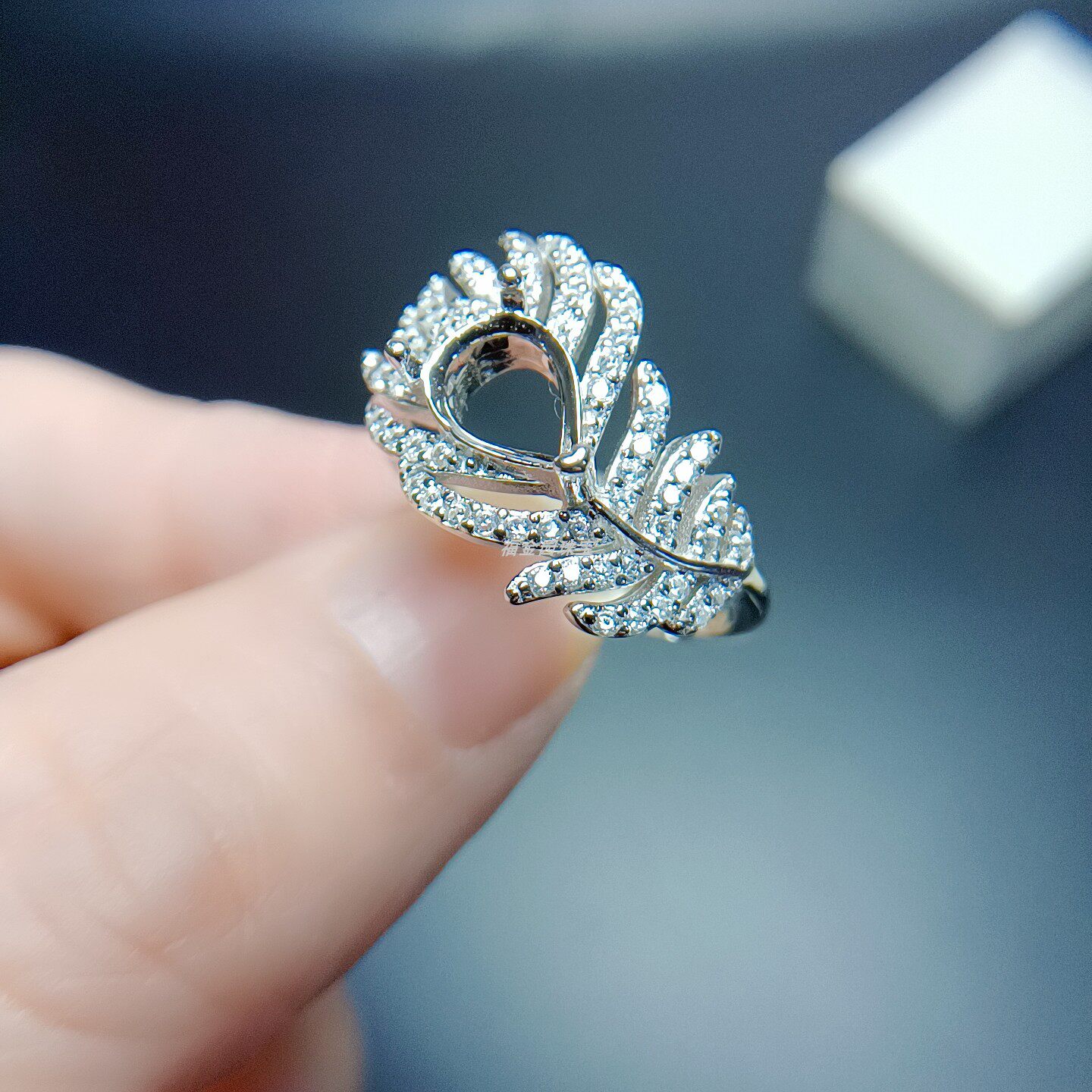 S925银戒指空托水滴形6*8mm