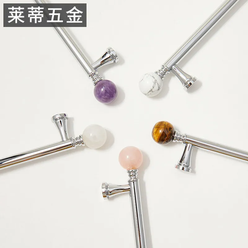 吊坠把手白松石轻奢黄铜镀铬衣柜门现代水晶抽屉拉手银色圆球简约